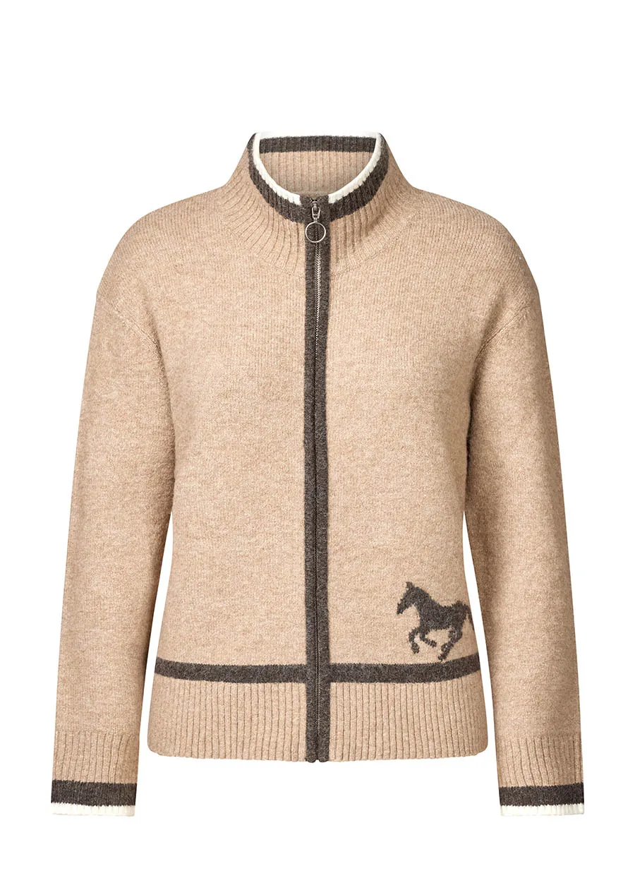 Full Zip Varsity Horse Sweater