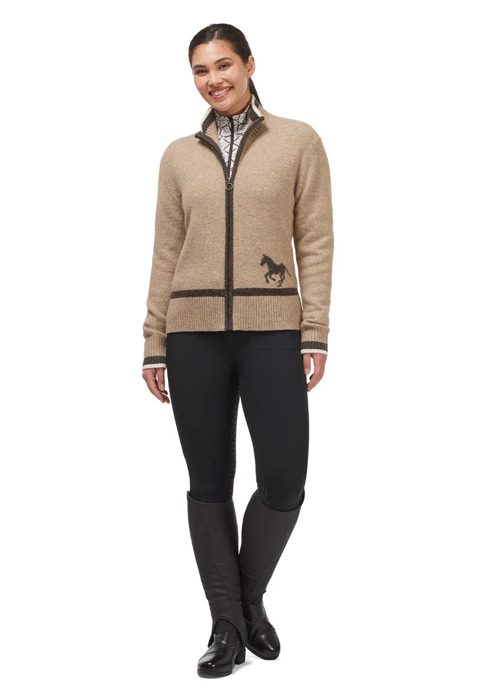 Full Zip Varsity Horse Sweater