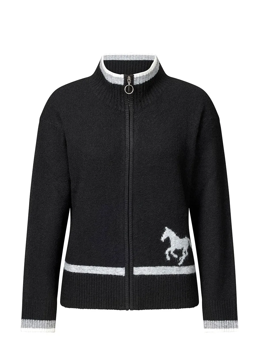 Full Zip Varsity Horse Sweater