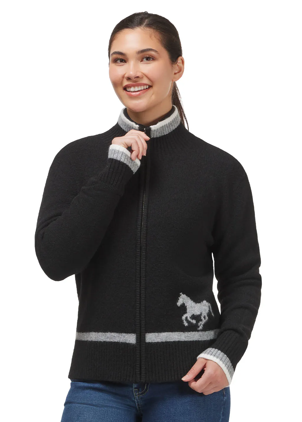 Full Zip Varsity Horse Sweater