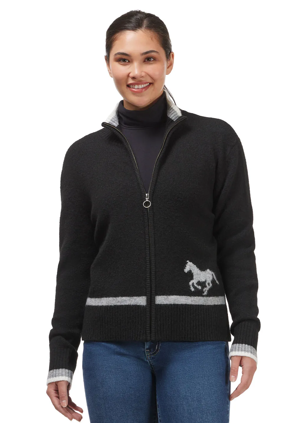 Full Zip Varsity Horse Sweater