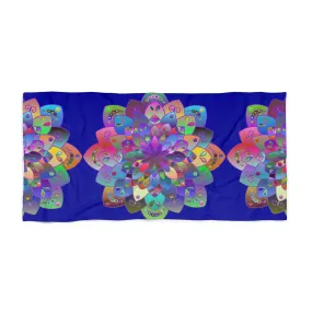 Hand-Drawn Mandala Beach Towel - Dark Blue