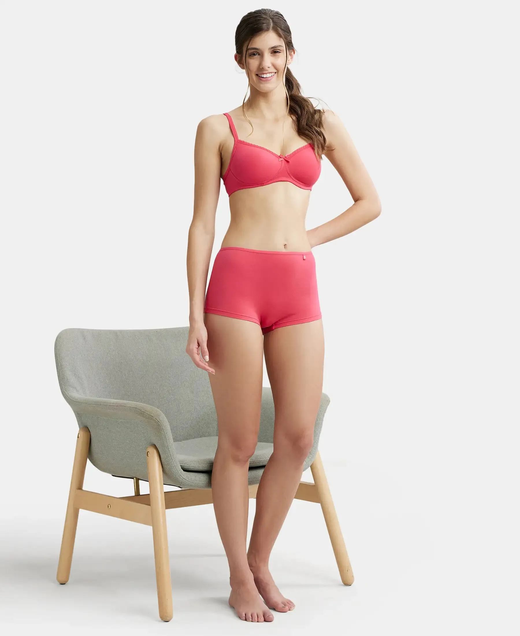 High Coverage Super Combed Cotton Elastane Stretch Boy Leg With Concealed Waistband and StayFresh Treatment - Ruby
