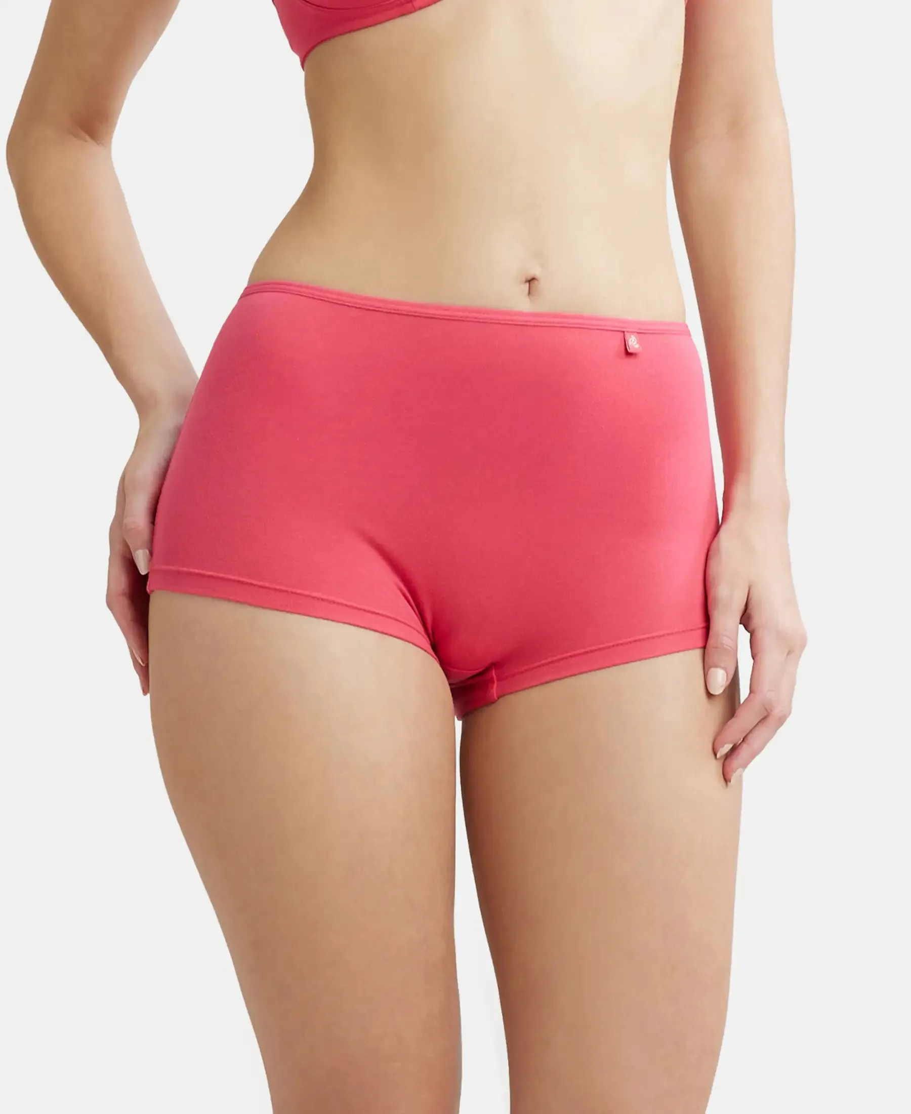 High Coverage Super Combed Cotton Elastane Stretch Boy Leg With Concealed Waistband and StayFresh Treatment - Ruby
