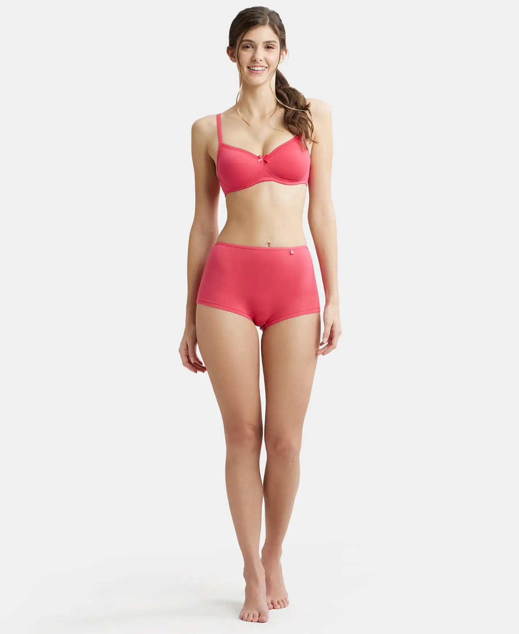 High Coverage Super Combed Cotton Elastane Stretch Boy Leg With Concealed Waistband and StayFresh Treatment - Ruby