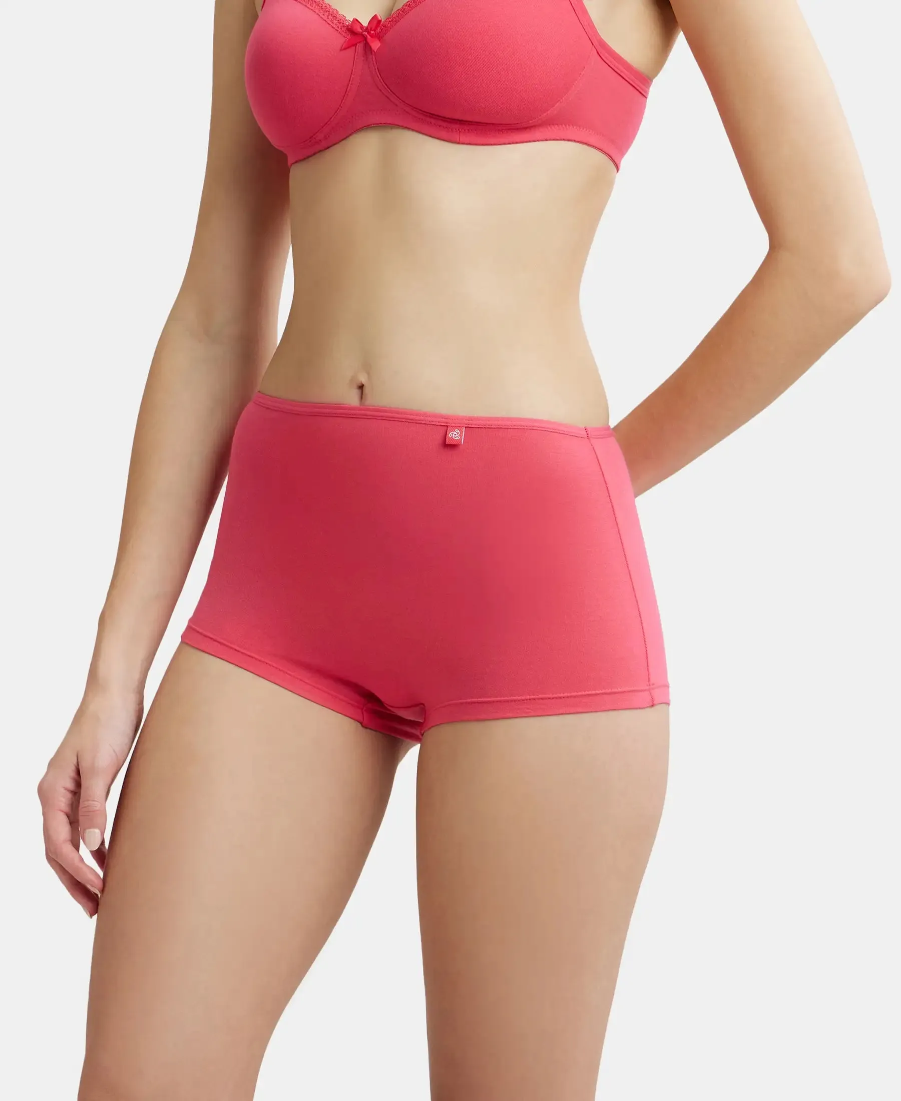 High Coverage Super Combed Cotton Elastane Stretch Boy Leg With Concealed Waistband and StayFresh Treatment - Ruby