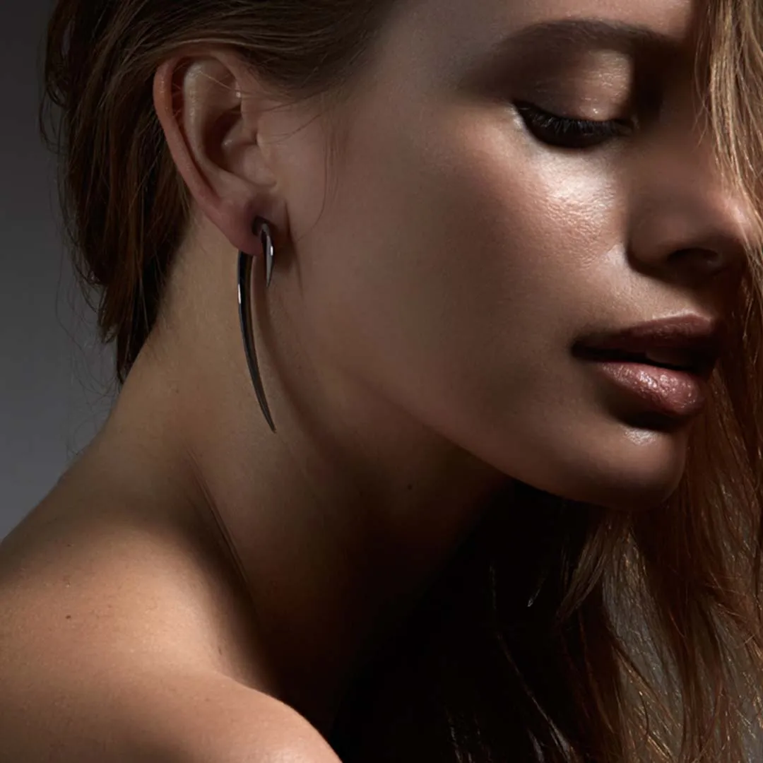Hook Single Size 2 Earring - Silver Black Rhodium
