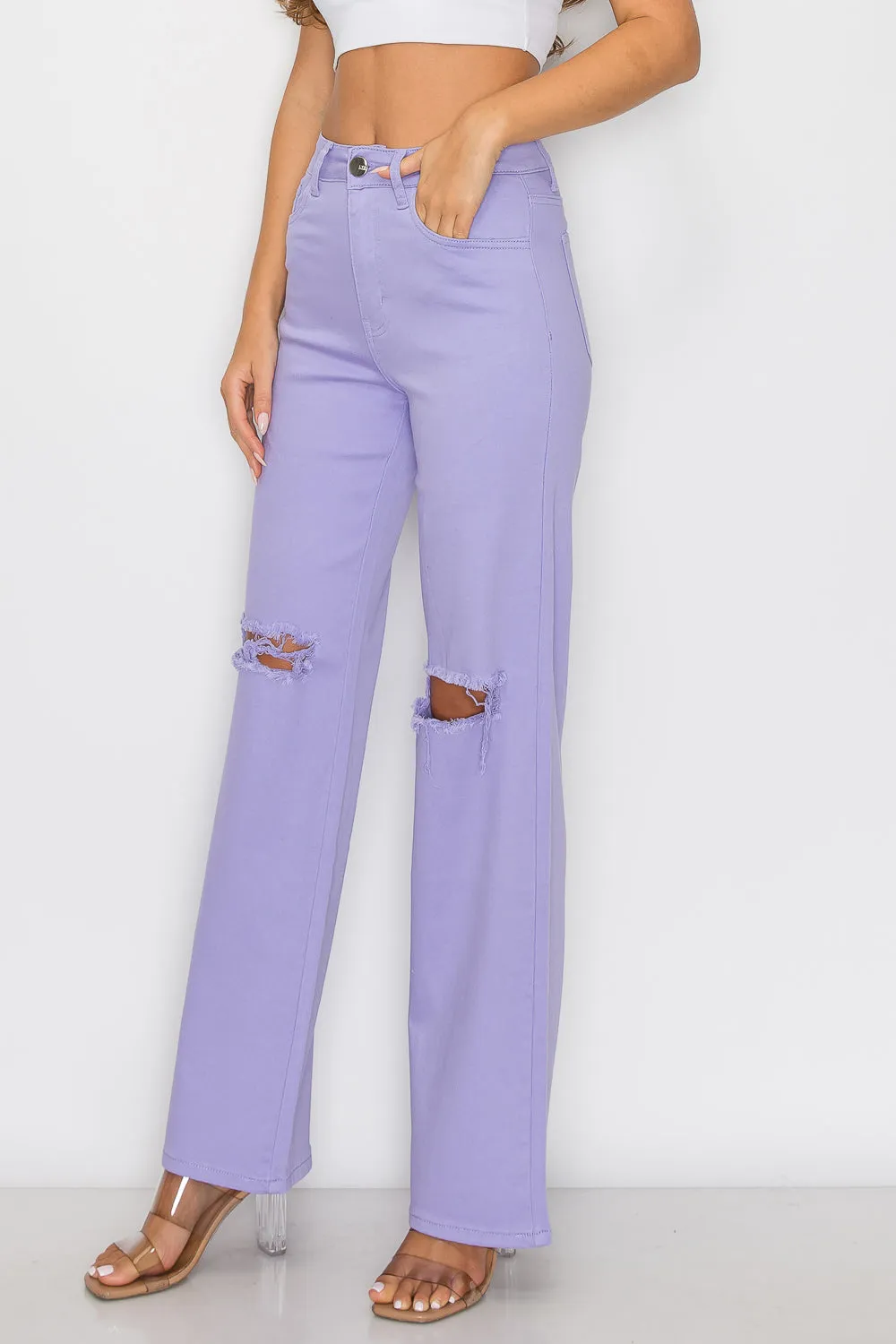 LVB-230 LILAC HIGH WAISTED SUPER-STRETCH COLORED WIDE LEG JEANS