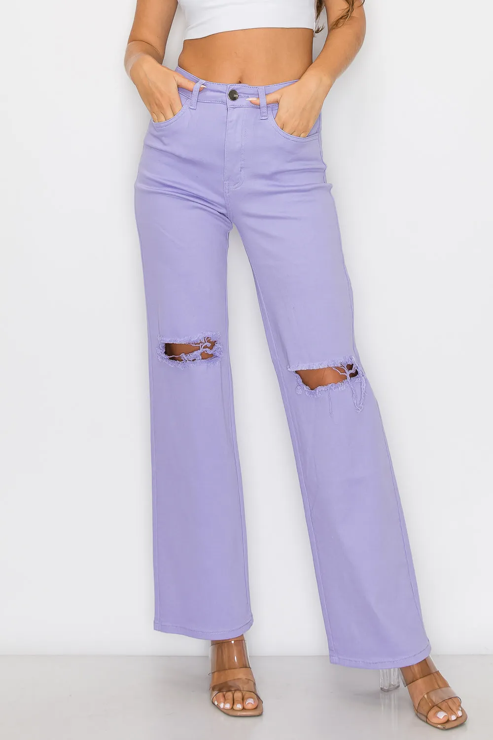 LVB-230 LILAC HIGH WAISTED SUPER-STRETCH COLORED WIDE LEG JEANS