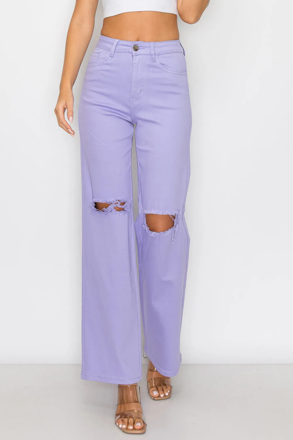 LVB-230 LILAC HIGH WAISTED SUPER-STRETCH COLORED WIDE LEG JEANS