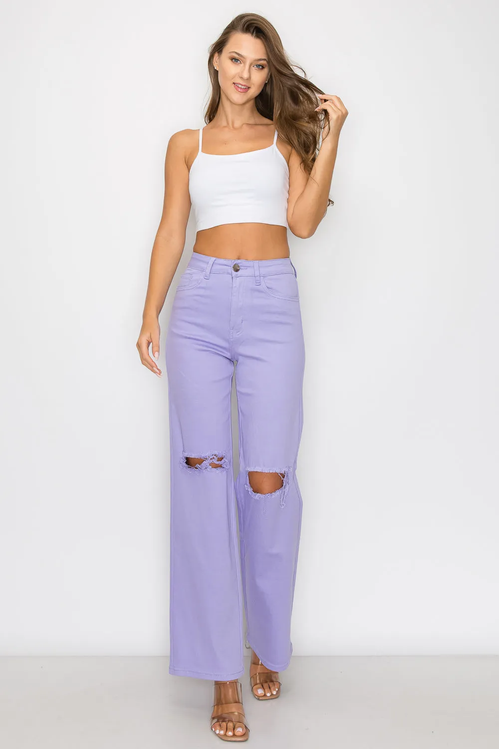 LVB-230 LILAC HIGH WAISTED SUPER-STRETCH COLORED WIDE LEG JEANS
