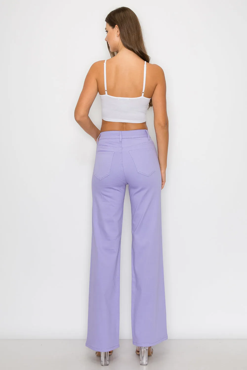 LVB-230 LILAC HIGH WAISTED SUPER-STRETCH COLORED WIDE LEG JEANS