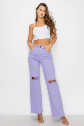 LVB-230 LILAC HIGH WAISTED SUPER-STRETCH COLORED WIDE LEG JEANS