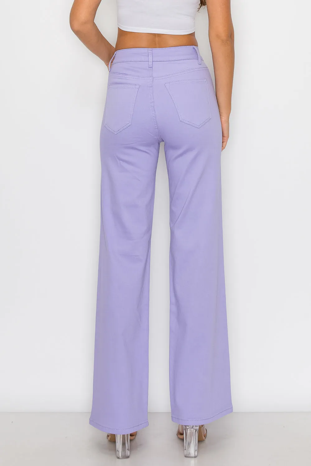 LVB-230 LILAC HIGH WAISTED SUPER-STRETCH COLORED WIDE LEG JEANS