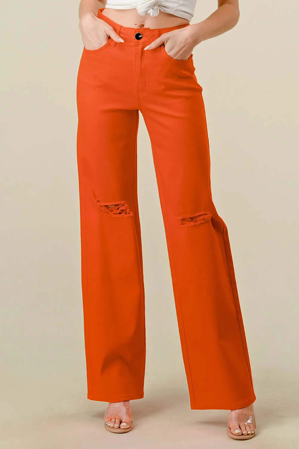 LVB-230 TANGERINE HIGH WAISTED SUPER-STRETCH COLORED WIDE LEG JEANS