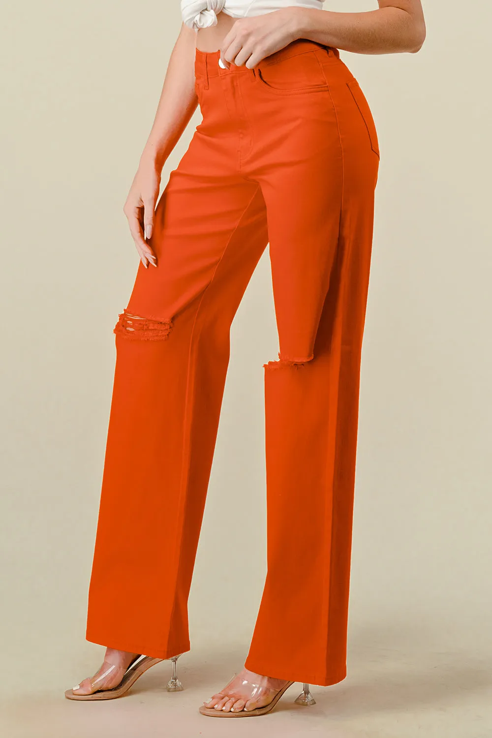 LVB-230 TANGERINE HIGH WAISTED SUPER-STRETCH COLORED WIDE LEG JEANS