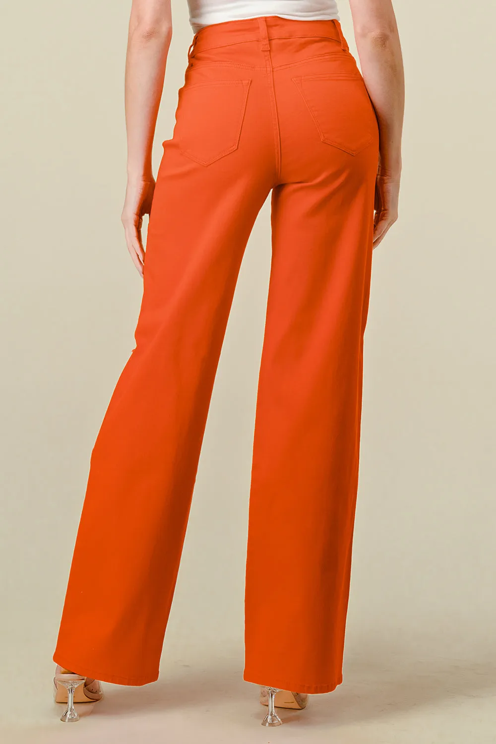 LVB-230 TANGERINE HIGH WAISTED SUPER-STRETCH COLORED WIDE LEG JEANS