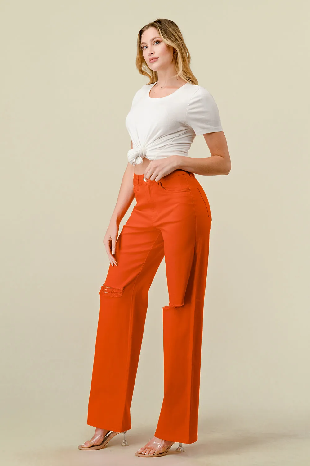 LVB-230 TANGERINE HIGH WAISTED SUPER-STRETCH COLORED WIDE LEG JEANS