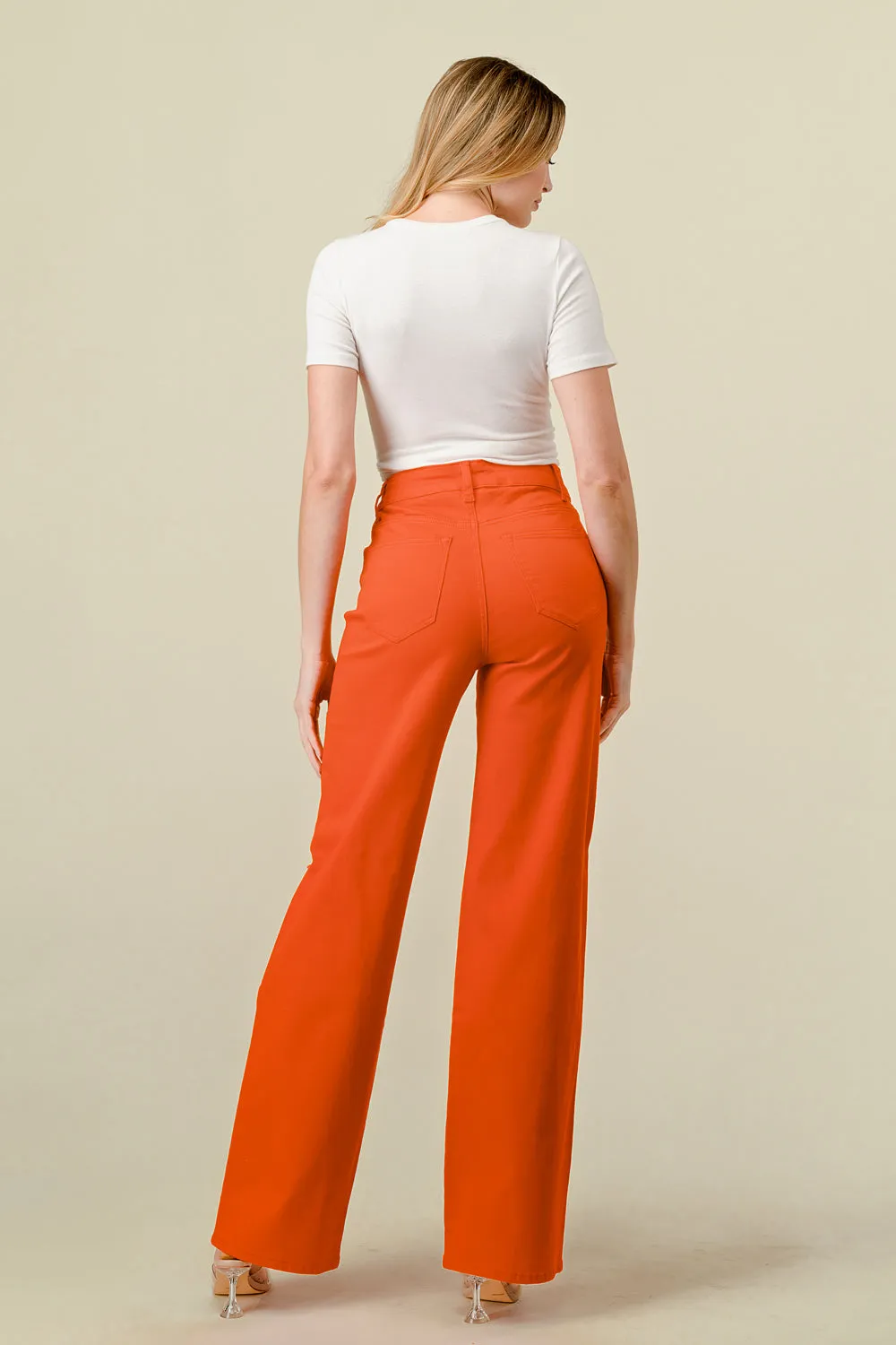 LVB-230 TANGERINE HIGH WAISTED SUPER-STRETCH COLORED WIDE LEG JEANS