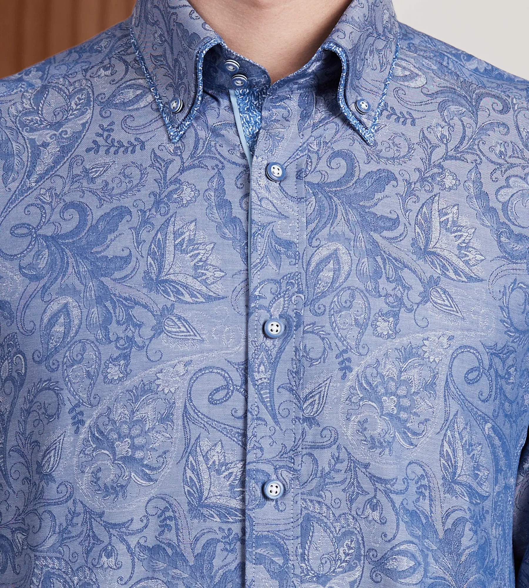 Modern Fit Long Sleeve Double Collar Textured Sport Shirt