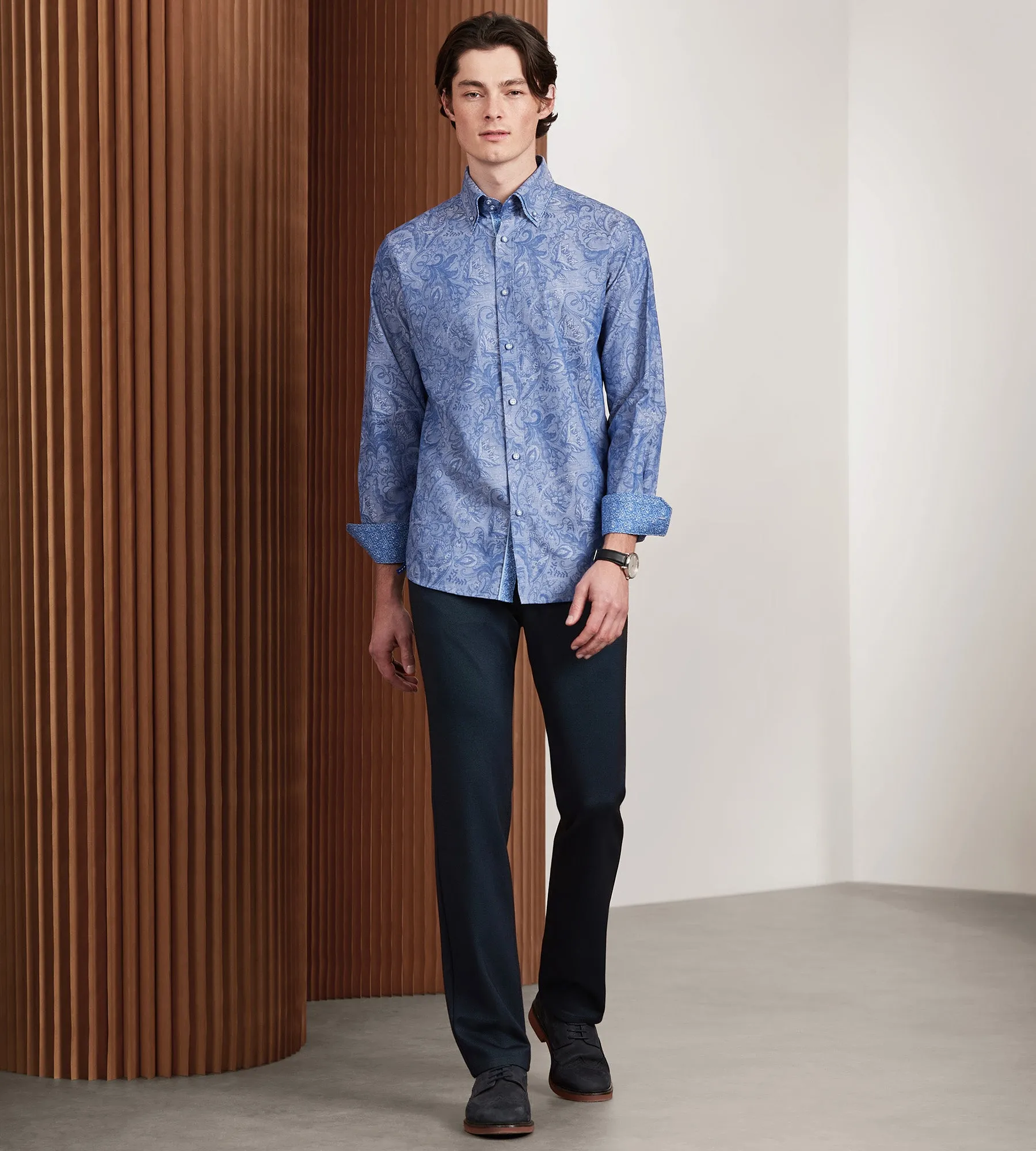 Modern Fit Long Sleeve Double Collar Textured Sport Shirt