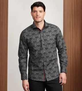 Modern Fit Long Sleeve Single Collar Printed Sport Shirt