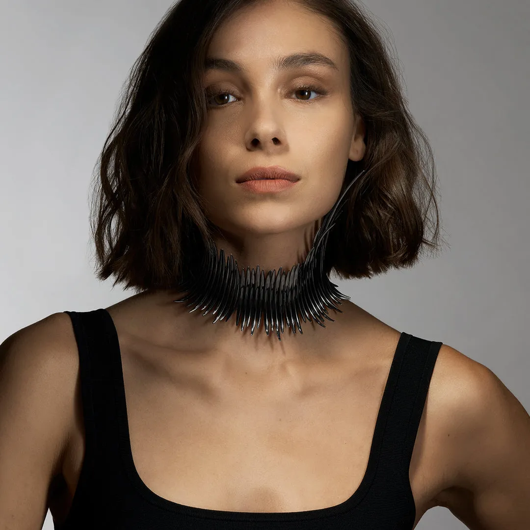 Quill Statement Choker - Silver Black Rhodium