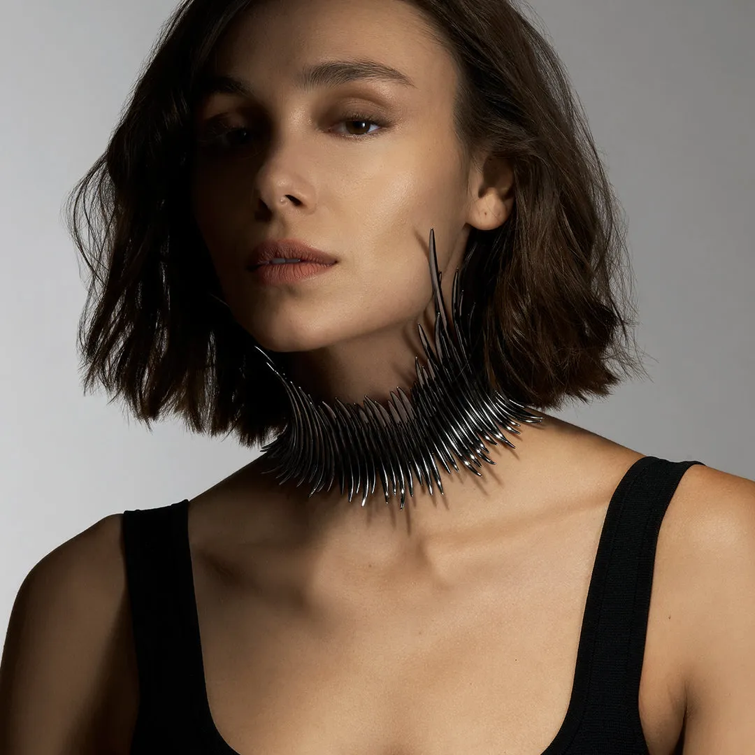 Quill Statement Choker - Silver Black Rhodium