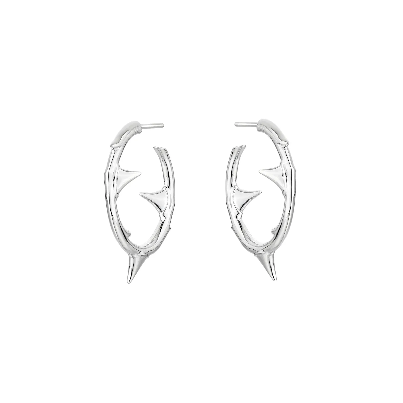 Rose Thorn Medium Hoop Earrings - Silver