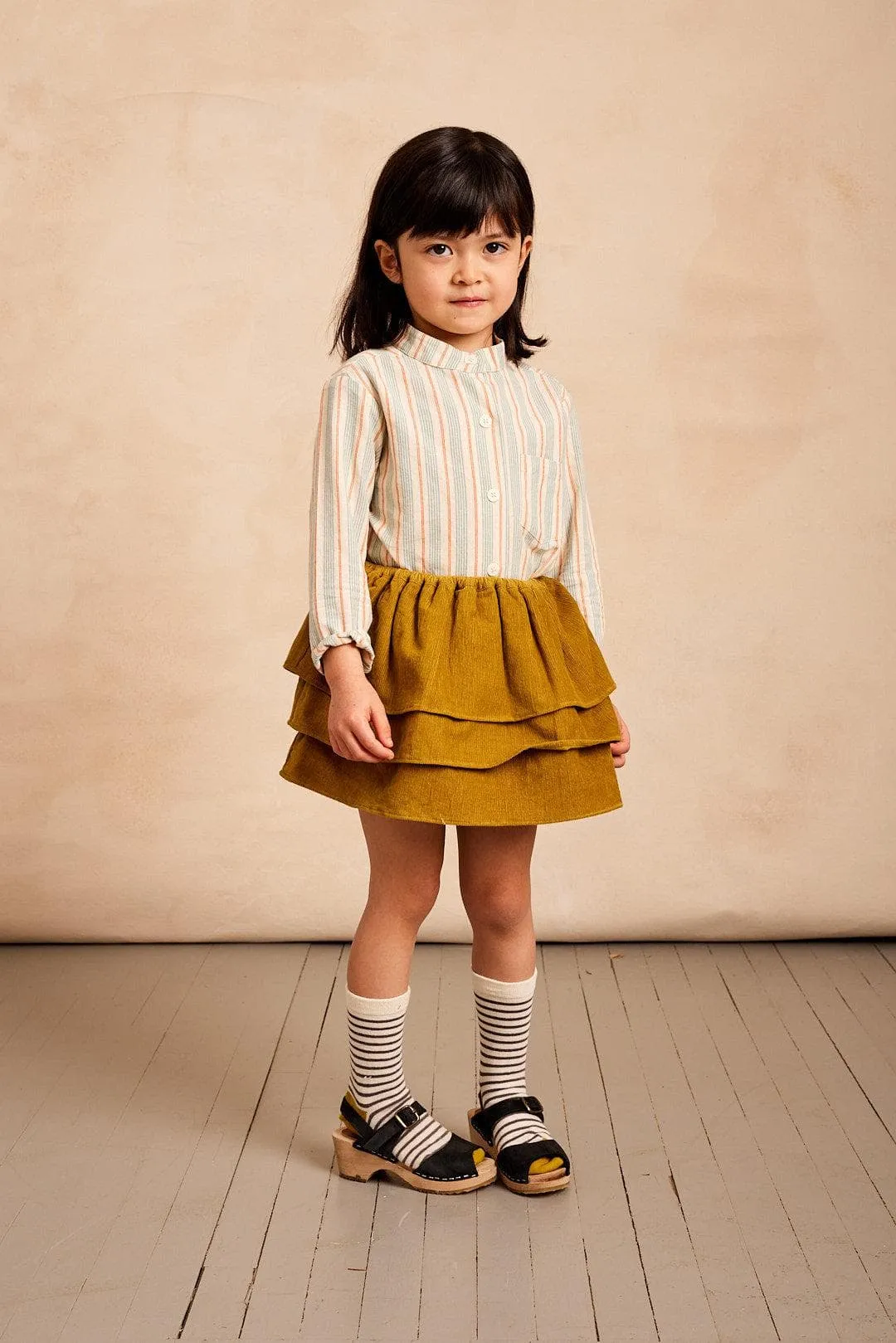 tali tiered skirt in ecru olive corduroy