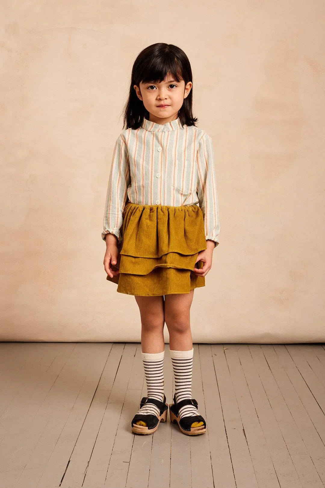 tali tiered skirt in ecru olive corduroy