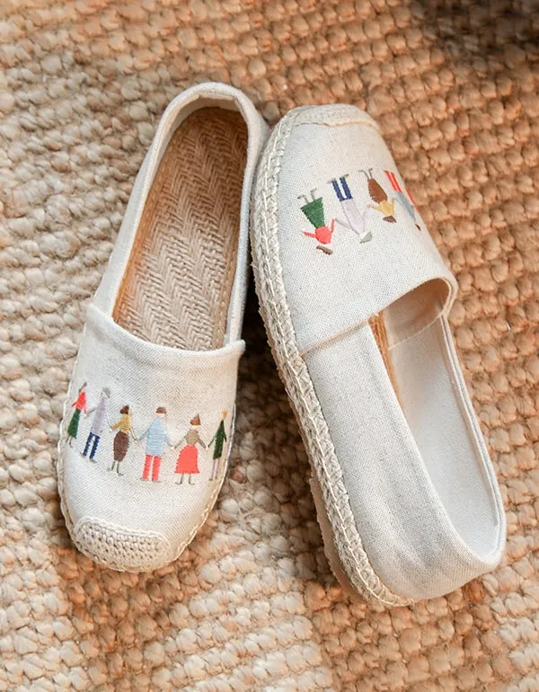 Women's Handmade Embroidery Linen Shoes