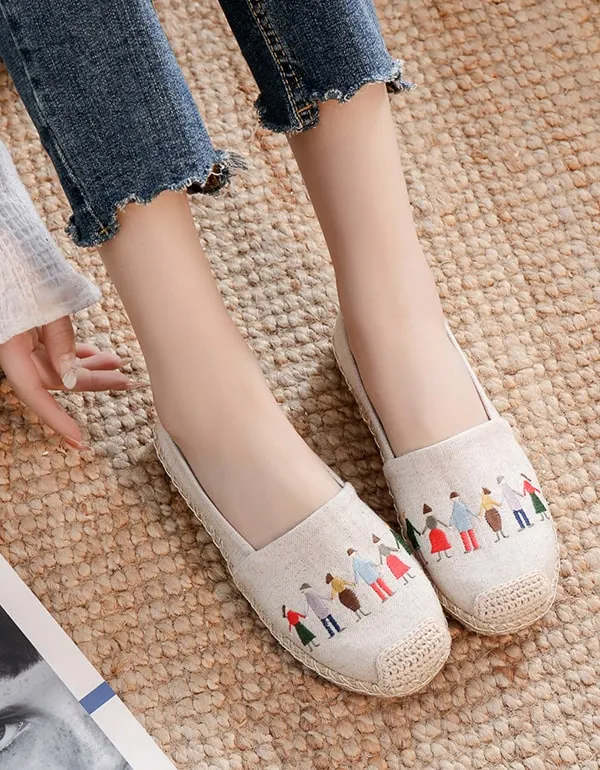Women's Handmade Embroidery Linen Shoes
